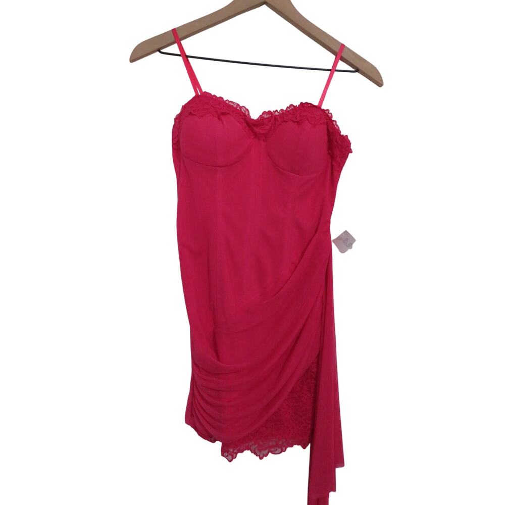 Seni & Cade Women Sz S City Studios Hot Pink Draped Corset Lace Trim Mini Dress